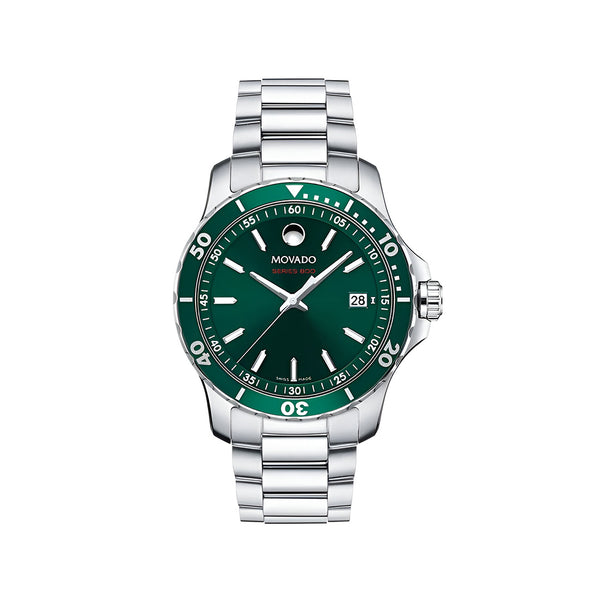Movado Series 800 Green Dial Silver Steel Strap Watch For Men - 2600136