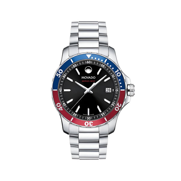 Movado Series 800 Pepsi Black Dial Silver Steel Strap Watch for Men - 2600152