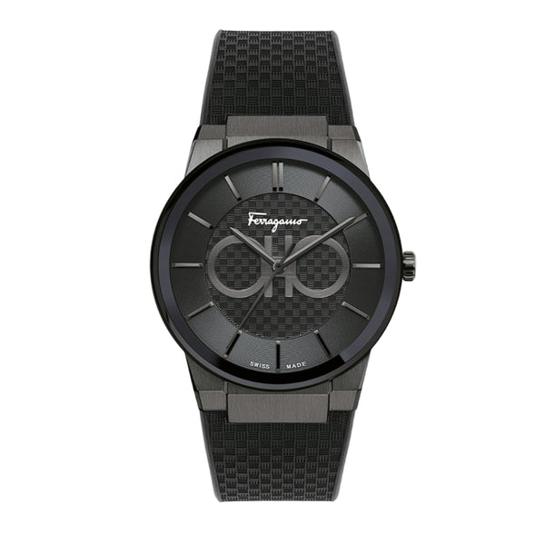 Salvatore Ferragamo Sapphire Black Dial Black Rubber Strap Watch for Men - SFHP00320