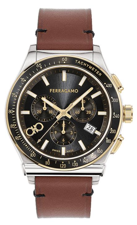 Salvatore Ferragamo 1927 Chrono Analog Black Dial Brown Leather Strap Watch for Men - SFKZ00323