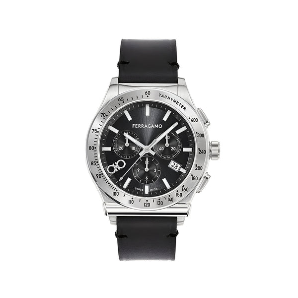 Salvatore Ferragamo 1927 Chrono Analog Black Dial Black Leather Strap Watch for Men -  SFKZ00123