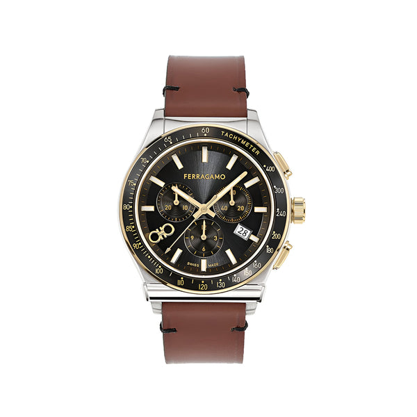 Salvatore Ferragamo 1927 Chrono Analog Black Dial Brown Leather Strap Watch for Men - SFKZ00323