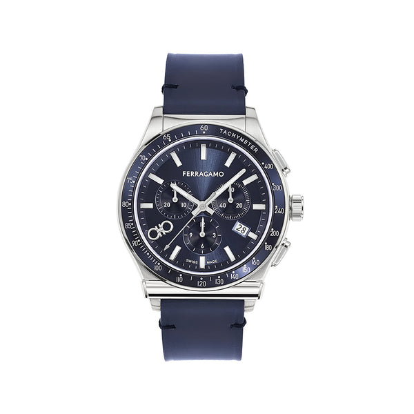 Salvatore Ferragamo 1927 Chrono Analog Blue Dial Blue Leather Strap Watch for Men - SFKZ00223