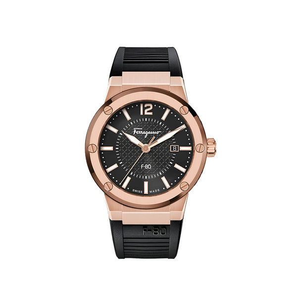 Salvatore Ferragamo F-80 Classic Black Dial Black Rubber Strap Watch for Men - SFHY02522