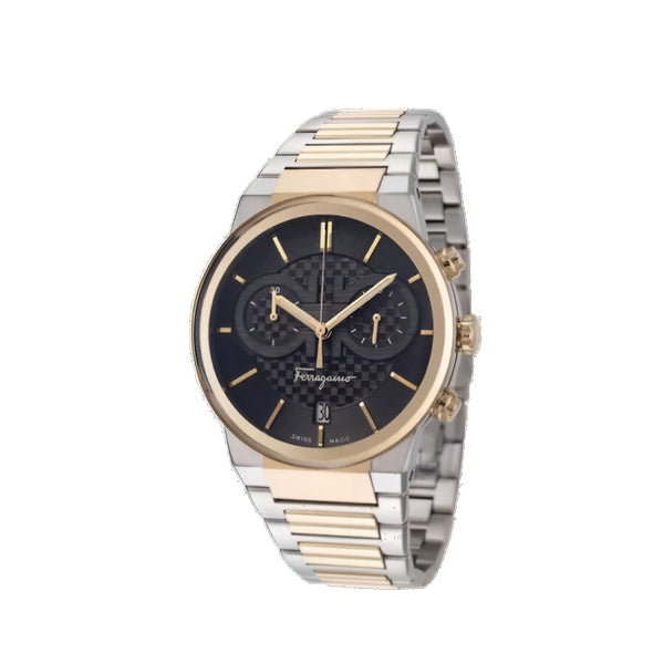 Salvatore Ferragamo F-80 Classic Black Dial Two Tone Steel Strap Watch for Men - SFME00921