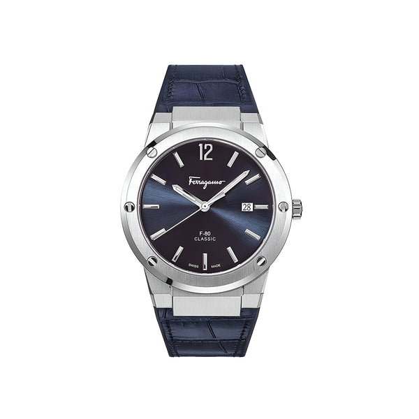 Salvatore Ferragamo F-80 Classic Blue Dial Blue Leather Strap Watch for Men - SFDT00319