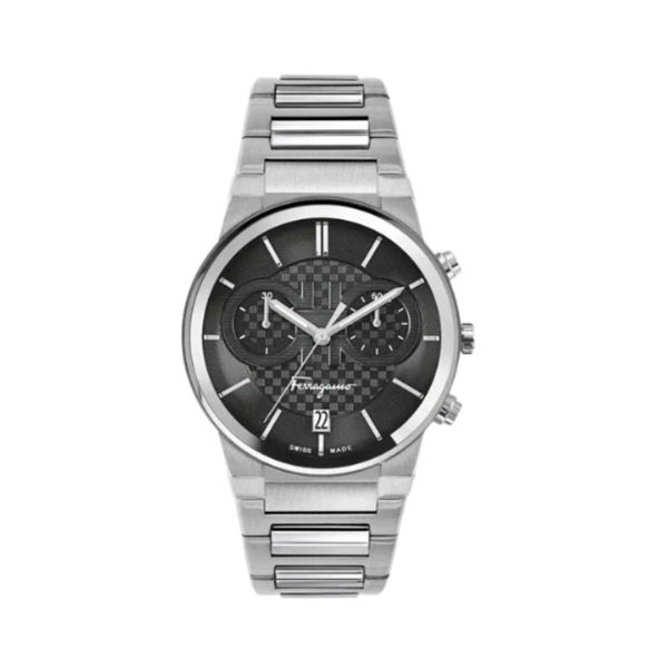 Salvatore Ferragamo Sapphire Chrono Black Dial Silver Steel Strap Watch for Men - SFME00321