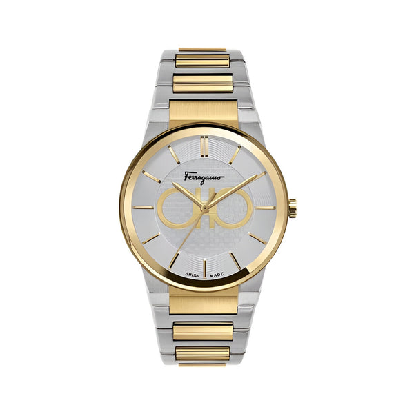 Salvatore Ferragamo Sapphire Silver Dial Two Tone Steel Strap Watch for Men - SFHP00520