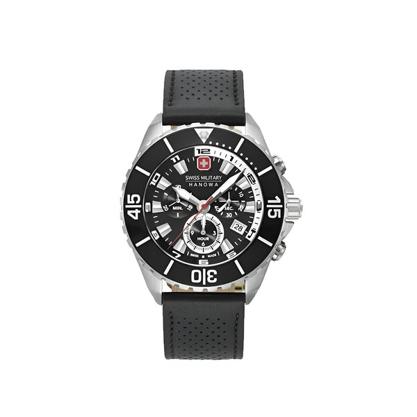 Swiss Military Ambassador Chronograph Black Leather with Black Dial Watch for Men