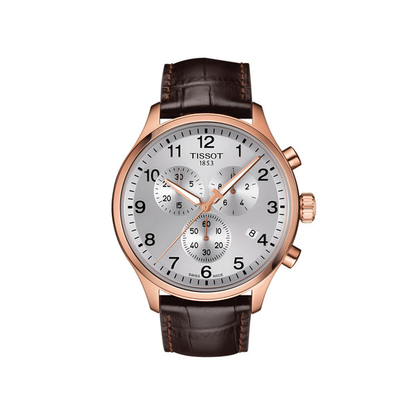 Tissot Chrono XL Classic Silver Dial Brown Leather Strap Watch For Men - T116.617.36.037.00