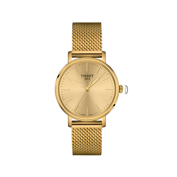 Tissot Everytime Lady Gold Dial Gold Mesh Bracelet Watch for Women - T143.210.33.021.00