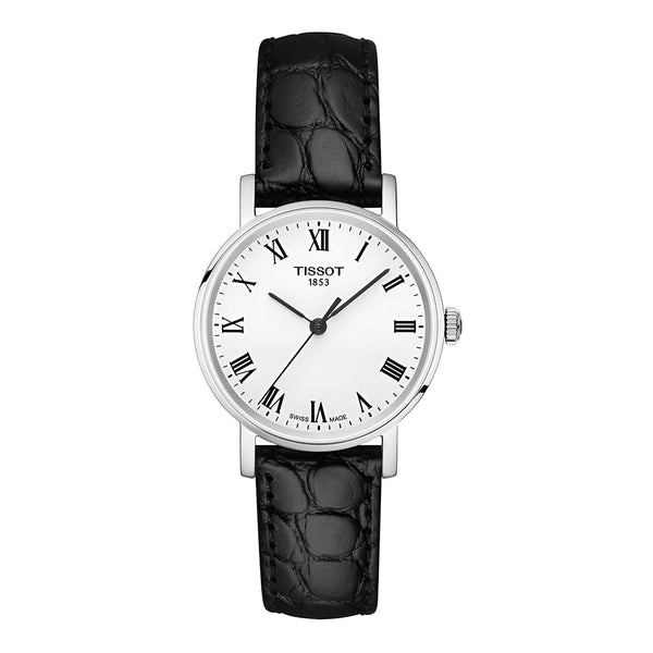 Tissot Everytime Small White Dial Black Leather Strap Watch For Women - T109.210.16.033.00