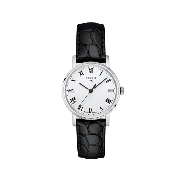 Tissot Everytime Small White Dial Black Leather Strap Watch For Women - T109.210.16.033.00