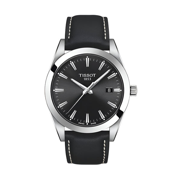 Tissot Gentleman Black Dial Black Leather Strap Watch For Men - T127.410.16.051.00