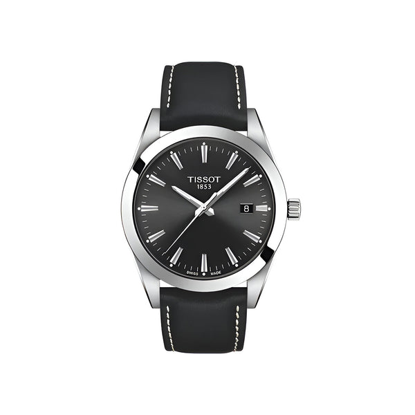 Tissot Gentleman Black Dial Black Leather Strap Watch For Men - T127.410.16.051.00