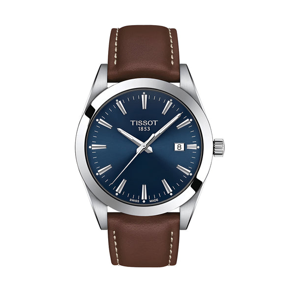 Tissot Gentleman Blue Dial Brown Leather Strap Watch For Men - T127.410.16.041.00
