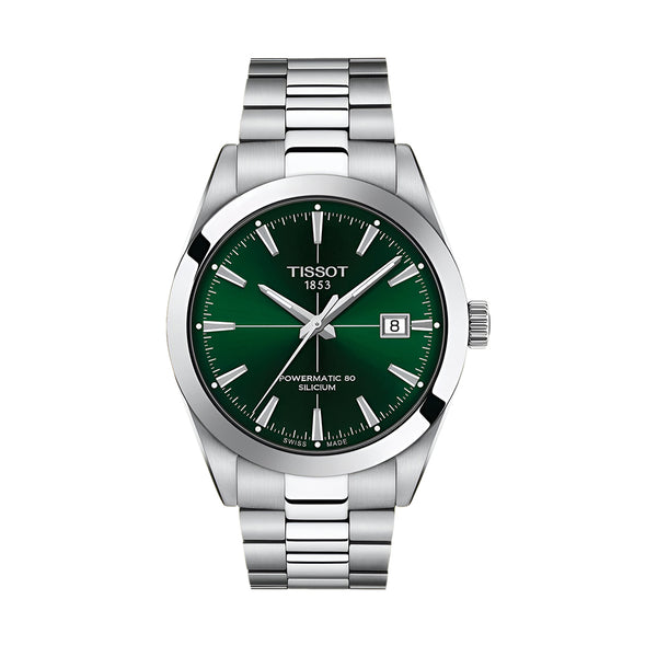 Tissot Gentleman Powermatic 80 Silicium Green Dial Silver Steel Strap Watch For Men - T127.407.11.091.01