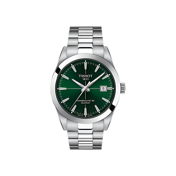 Tissot Gentleman Powermatic 80 Silicium Green Dial Silver Steel Strap Watch For Men - T127.407.11.091.01