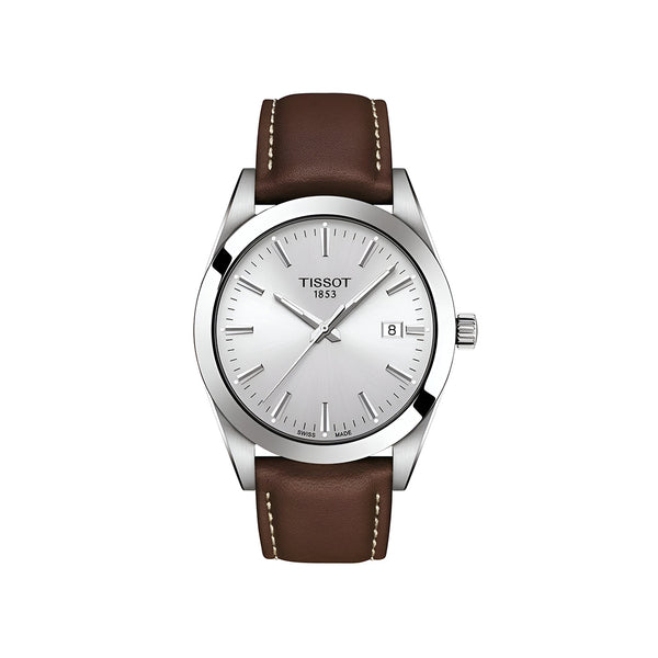 Tissot Gentleman Silver Dial Brown Leather Strap Watch For Men - T127.410.16.031.00