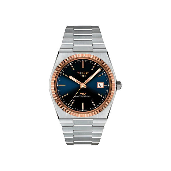 Tissot PRX Powermatic 80 Automatic 18K Gold Blue Dial Silver Steel Strap Watch for Men - T931.407.41.041.00