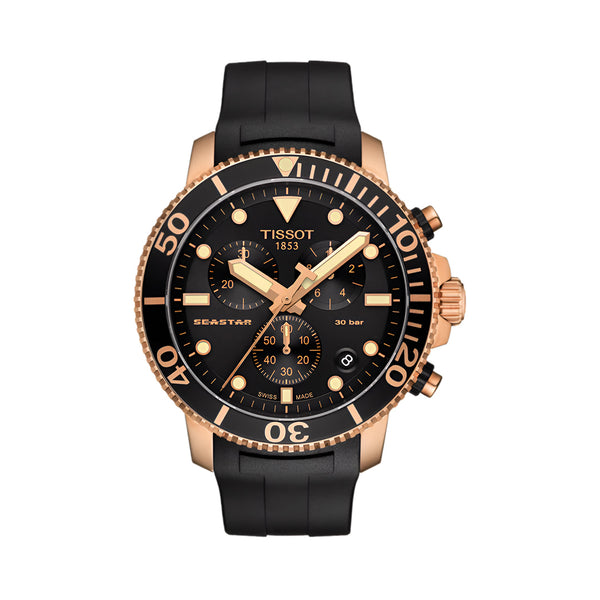 Tissot Seastar 1000 Chronograph Black Dial Black Rubber Strap Watch For Men - T120.417.37.051.00