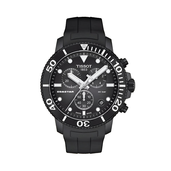 Tissot Seastar 1000 Chronograph Black Dial Black Rubber Strap Watch For Men - T120.417.37.051.02
