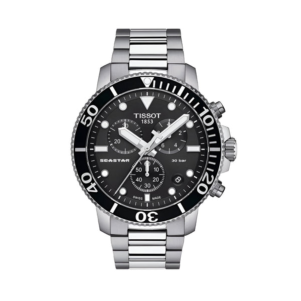 Tissot Seastar 1000 Chronograph Black Dial Silver Steel Strap Watch For Men - T120.417.11.051.00