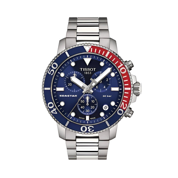 Tissot Seastar 1000 Chronograph Blue Dial Silver Steel Strap Watch For Men - T120.417.11.041.03