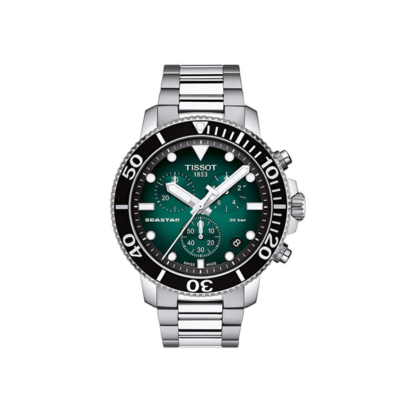 Tissot Seastar 1000 Chronograph Green Dial Silver Steel Strap Watch For Men - T120.417.11.091.01