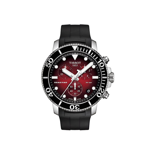 Tissot Seastar 1000 Chronograph Red Dial Black Rubber Strap Watch For Men - T120.417.17.421.00