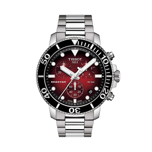 Tissot Seastar 1000 Chronograph Red Dial Silver Steel Strap Watch For Men - T120.417.11.421.00