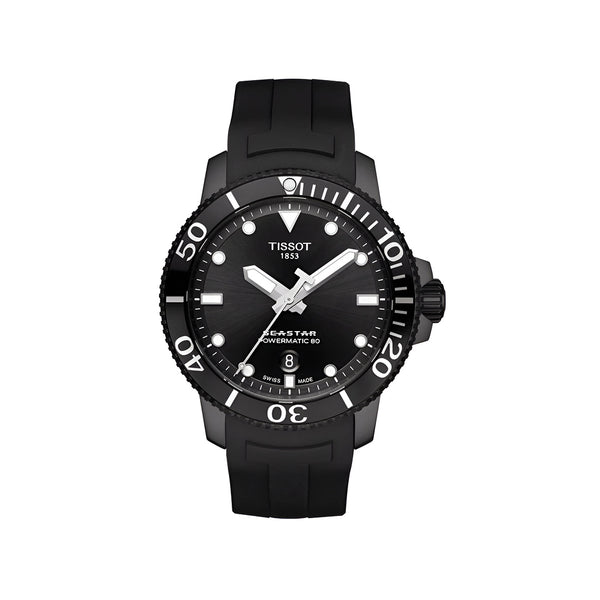 Tissot Seastar 1000 Powermatic 80 Black Dial Black Rubber Strap Watch For Men - T120.407.37.051.00