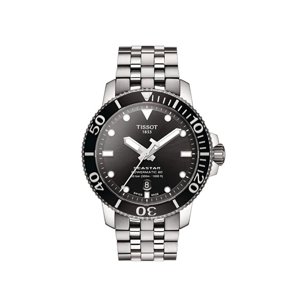 Tissot Seastar 1000 Powermatic 80 Black Dial Silver Steel Strap Watch For Men - T120.407.11.051.00