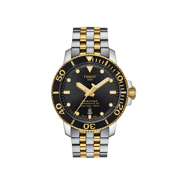 Tissot Seastar 1000 Powermatic 80 Black Dial Two Tone Steel Strap Watch For Men - T120.407.22.051.00