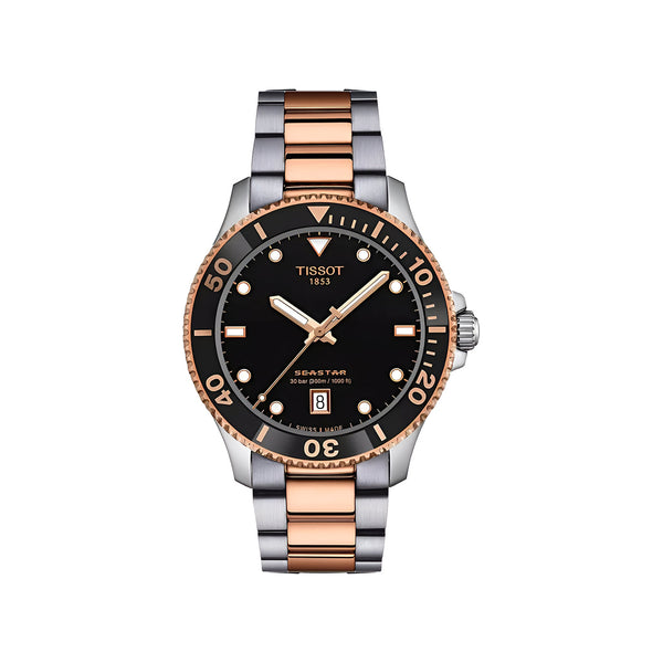 Tissot Seastar 1000 Quartz Silver and Rose Gold with Black Dial Watch for Men-T120.410.22.051.01