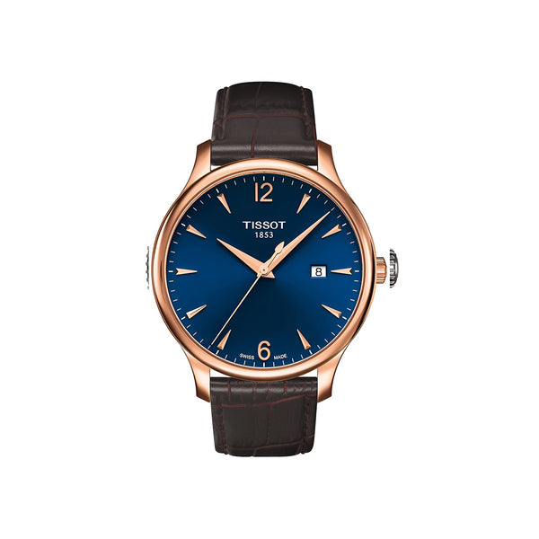 Tissot T Classic Tradition Blue Dial Brown Leather Strap Watch For Men - T063.610.36.047.00