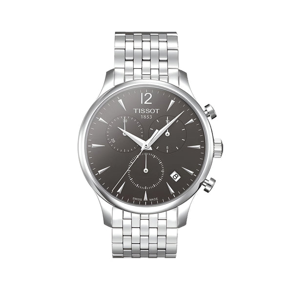 Tissot T Classic Tradition Chronograph Black Dial Silver Steel Strap Watch For Men - T063.617.11.067.00