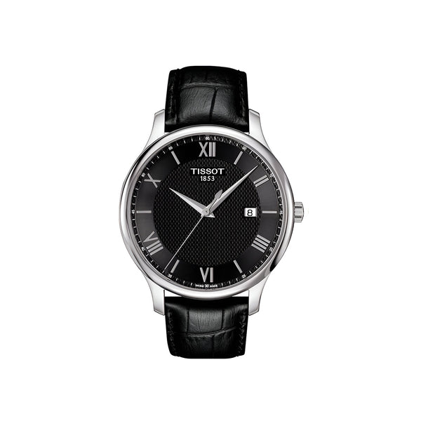Tissot T Classic Tradition Quartz Black Dial Black Leather Strap Watch For Men - T063.610.16.058.00