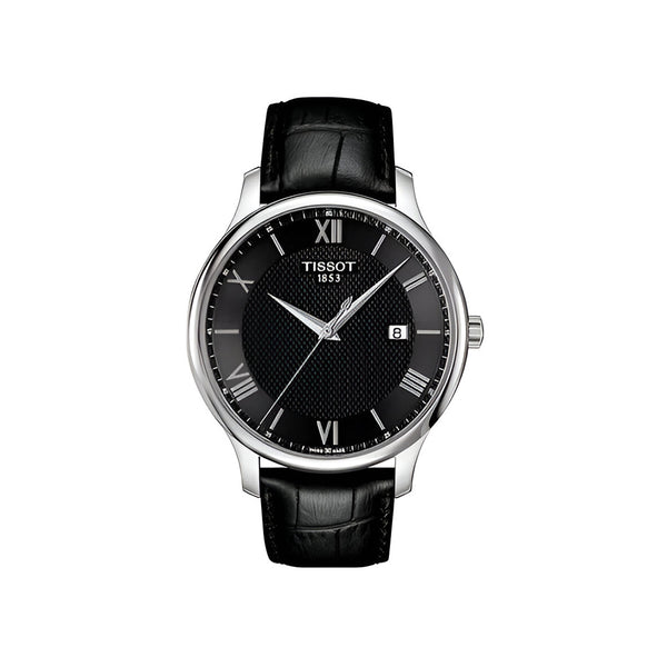Tissot T Classic Tradition Quartz Black Dial Black Leather Strap Watch For Men - T063.610.16.058.00