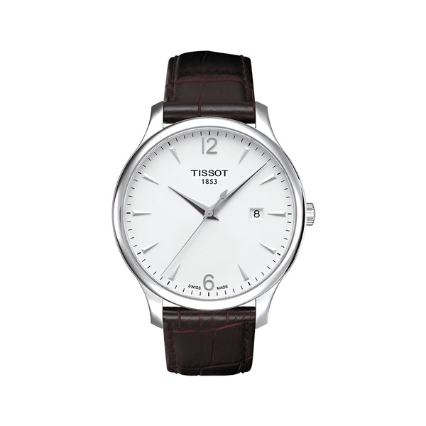 Tissot T Classic Tradition White Dial Brown Leather Strap Watch For Men - T063.610.16.037.00