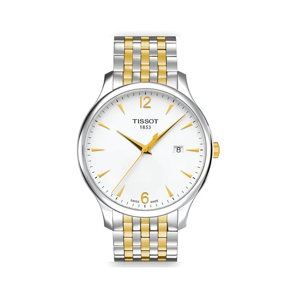 Tissot T Classic Tradition White Dial Two Tone Mesh Bracelet Watch For Men - T063.610.22.037.00