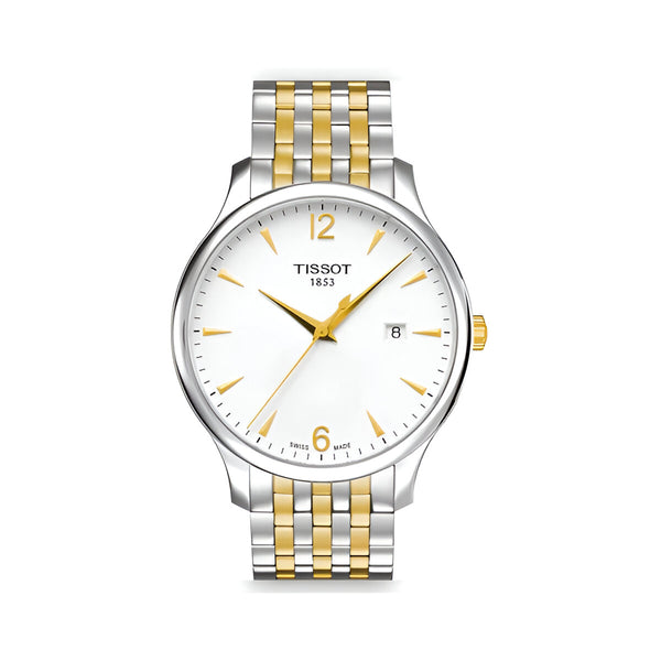 Tissot T Classic Tradition White Dial Two Tone Mesh Bracelet Watch For Men - T063.610.22.037.00