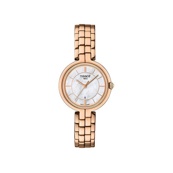Tissot T Lady Flamingo Mother of Pearl Dial Rose Gold Steel Strap Watch For Women - T094.210.33.111.01