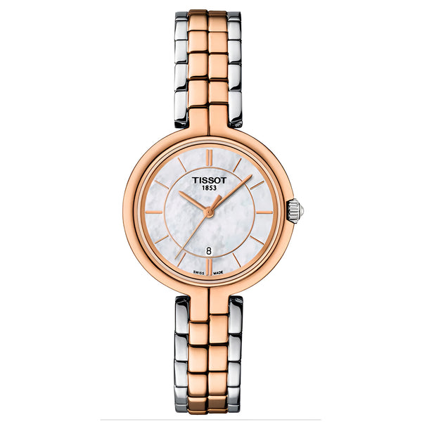 Tissot T Lady Flamingo Mother of Pearl White Dial Two Tone Steel Strap Watch For Women - T094.210.22.111.00
