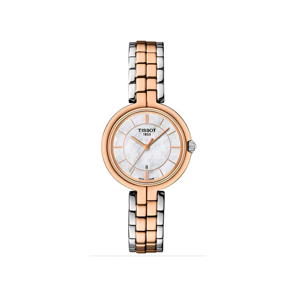 Tissot T Lady Flamingo Mother of Pearl White Dial Two Tone Steel Strap Watch For Women - T094.210.22.111.00