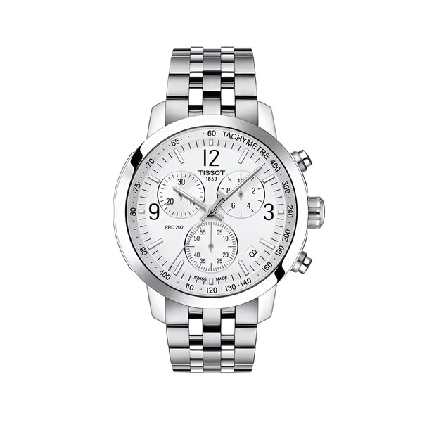 Tissot T Sport PRC 200 Chronograph White Dial Silver Steel Strap Watch For Men - T114.417.11.037.00