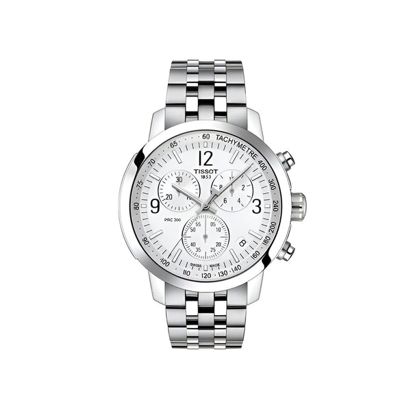 Tissot T Sport PRC 200 Chronograph White Dial Silver Steel Strap Watch For Men - T114.417.11.037.00