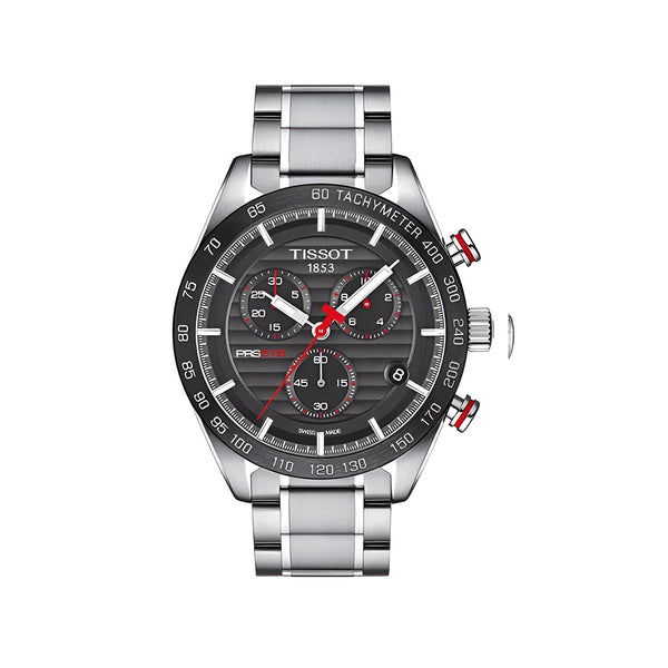 Tissot T Sport PRS 516 Chronograph Black Dial Silver Steel Strap Watch For Men - T100.417.11.051.01