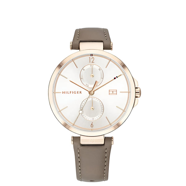 Tommy Hilfiger Angela Silver Dial Leather Belt with Brown Color Watch for Mens-1782125
