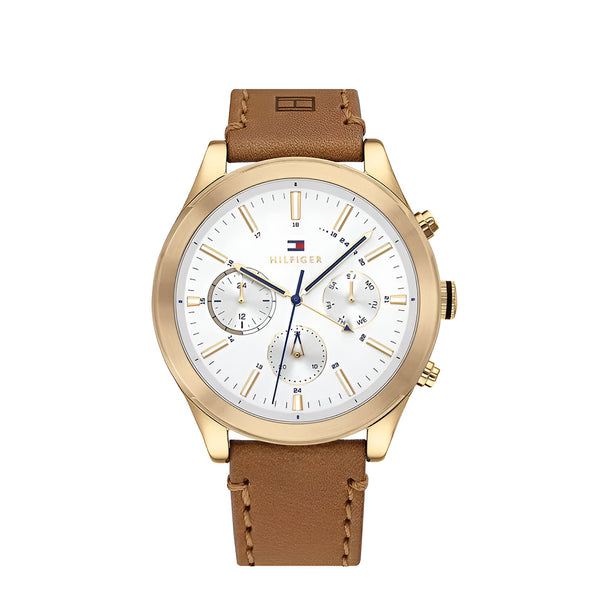 Tommy Hilfiger Ashton Brown Leather Strap Silver Dial Chronograph Quartz Watch for Mens - 1791742